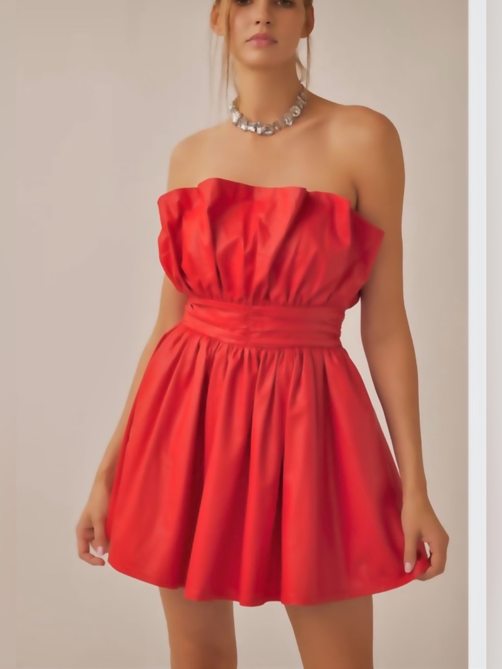 Lyn Burches Strapless Ruched Red‎ Party Mini Dress Fit Flare Ruching Medium